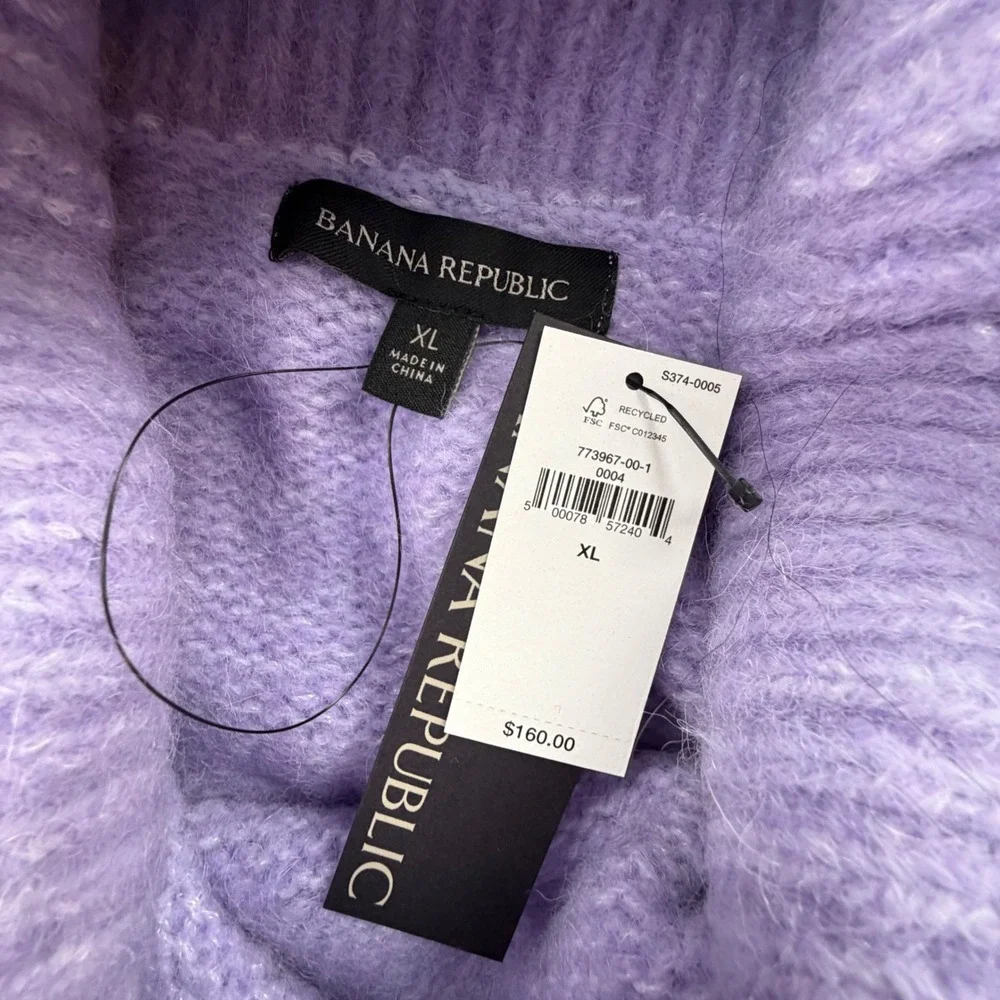 Banana Republic Alpaca Blend Turtleneck Sweater‎ Lilac Purple Oversized XL NEW